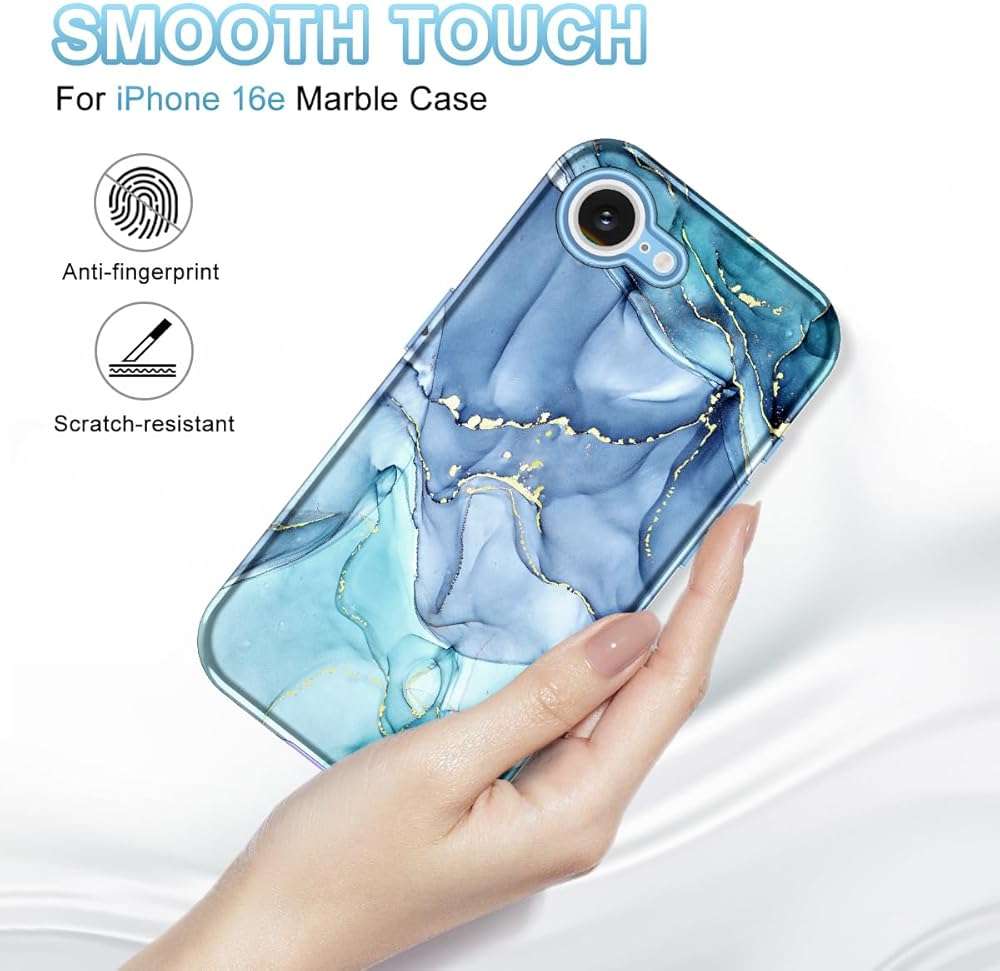 Btscase for iPhone 17e Case/iPhone 16e Case,[Military Grade Drop Tested] Marble Pattern Design Slim Rugged Shockproof Women Girls Men Protective Anti-Scratch Cover for iPhone 17e/16e, Blue Cyan - Image 3