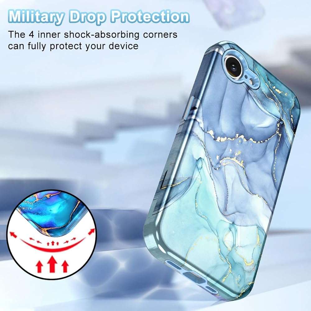 Btscase for iPhone 17e Case/iPhone 16e Case,[Military Grade Drop Tested] Marble Pattern Design Slim Rugged Shockproof Women Girls Men Protective Anti-Scratch Cover for iPhone 17e/16e, Blue Cyan - Image 5