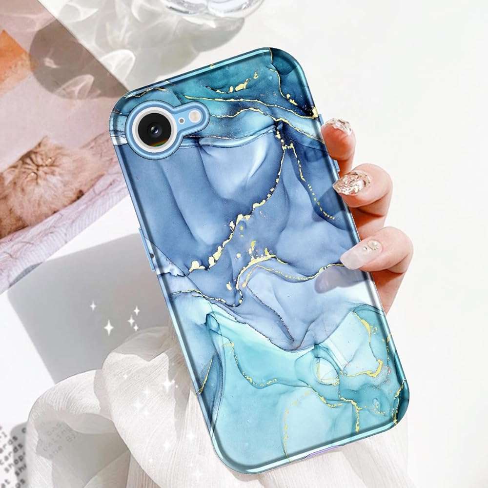 Btscase for iPhone 17e Case/iPhone 16e Case,[Military Grade Drop Tested] Marble Pattern Design Slim Rugged Shockproof Women Girls Men Protective Anti-Scratch Cover for iPhone 17e/16e, Blue Cyan - Image 6