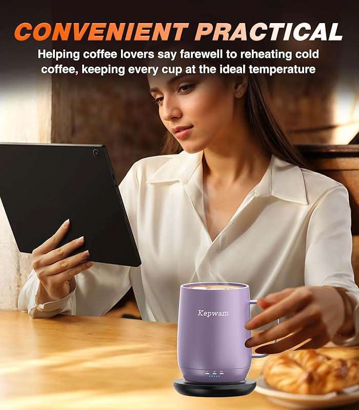 Kepwam Self Heating Coffee Mug T2, 16oz Smart Heated Coffee Mug, 150 Min Battery Life - Hot up to 149℉ Temperature Control Coffee Mug Warmer, Gifts for Dad Mom (No APP) - Image 2