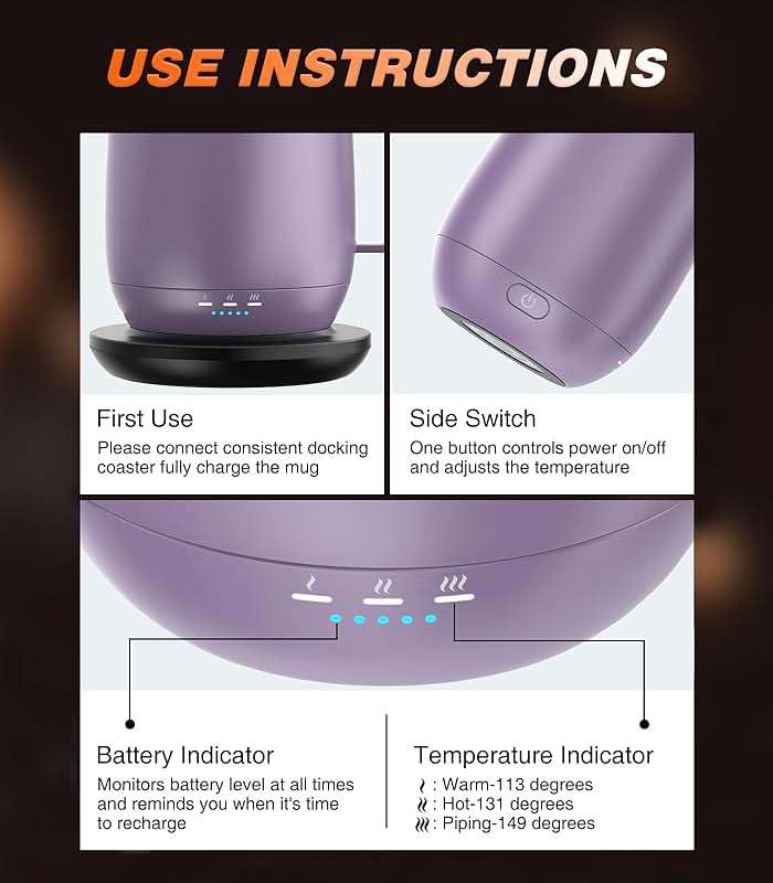 Kepwam Self Heating Coffee Mug T2, 16oz Smart Heated Coffee Mug, 150 Min Battery Life - Hot up to 149℉ Temperature Control Coffee Mug Warmer, Gifts for Dad Mom (No APP) - Image 4