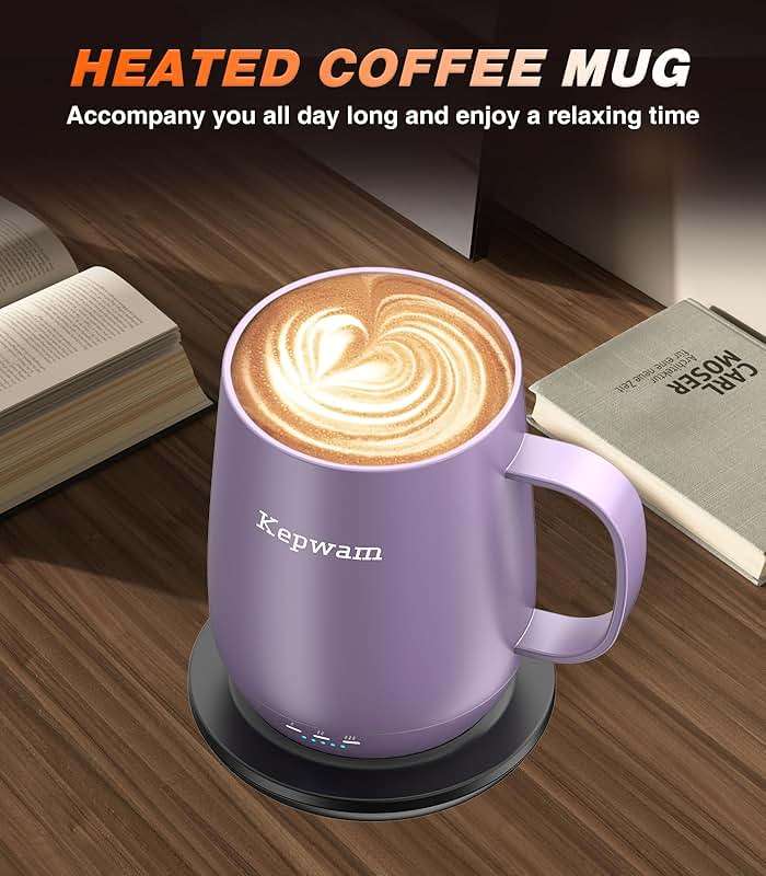 Kepwam Self Heating Coffee Mug T2, 16oz Smart Heated Coffee Mug, 150 Min Battery Life - Hot up to 149℉ Temperature Control Coffee Mug Warmer, Gifts for Dad Mom (No APP) - Image 6