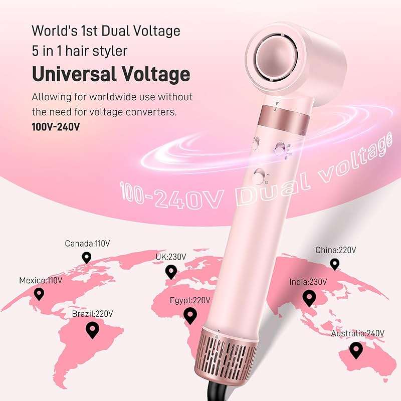 MESCOMB Dual Voltage Hot Air Styler Wrap - 5 in 1 Hair Dryer Brush with Fast Drying Blow Dryer, Styling, Straightening & Volumizing with Travel Bag (100V–240V) Gift for Women - Image 2