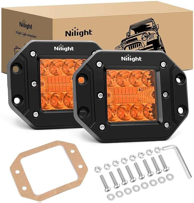 Nilight Flush Mount LED Light Pods 2 PCS 42 W Amber Upgraded Spot Flood Combo Driving Fog Lights Off Road Lights Bumper LED Work Light for Truck SUV ATV UTV Pickup Van Boat Tractor - Image 1
