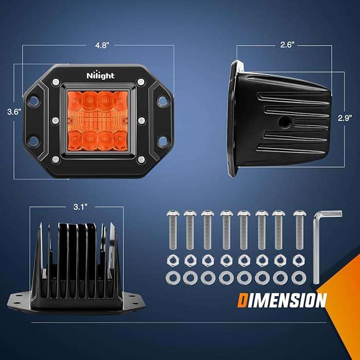 Nilight Flush Mount LED Light Pods 2 PCS 42 W Amber Upgraded Spot Flood Combo Driving Fog Lights Off Road Lights Bumper LED Work Light for Truck SUV ATV UTV Pickup Van Boat Tractor - Image 2