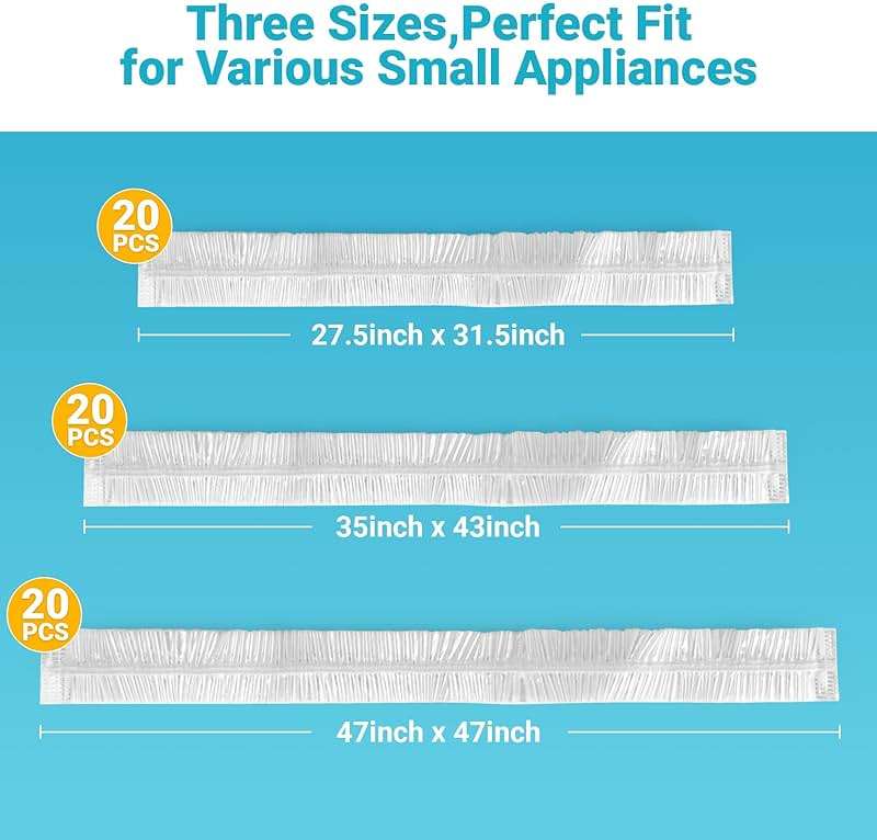 60 PCS RAINFLOW Disposable Kitchen Appliance Covers - Dust Covers for Kitchen Appliances Clear Thickened Dust Cover with Elastic for Household Air Fryer Oven Rice Cookers Fan and Storage (S,M,L) - Image 2