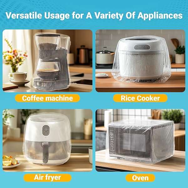 60 PCS RAINFLOW Disposable Kitchen Appliance Covers - Dust Covers for Kitchen Appliances Clear Thickened Dust Cover with Elastic for Household Air Fryer Oven Rice Cookers Fan and Storage (S,M,L) - Image 6