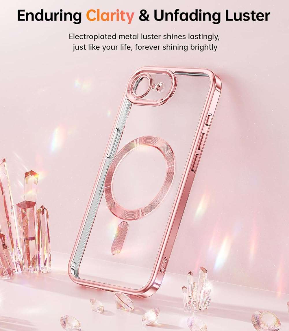 Meifigno Designed for iPhone 17e/16e Case 6.1", [Compatible with MagSafe] [Glitter Card & Wrist Strap] [2X Screen Protectors] Surround Raised Lens Protection Designed for 17e Phone Case/ 16e, Rose - Image 3