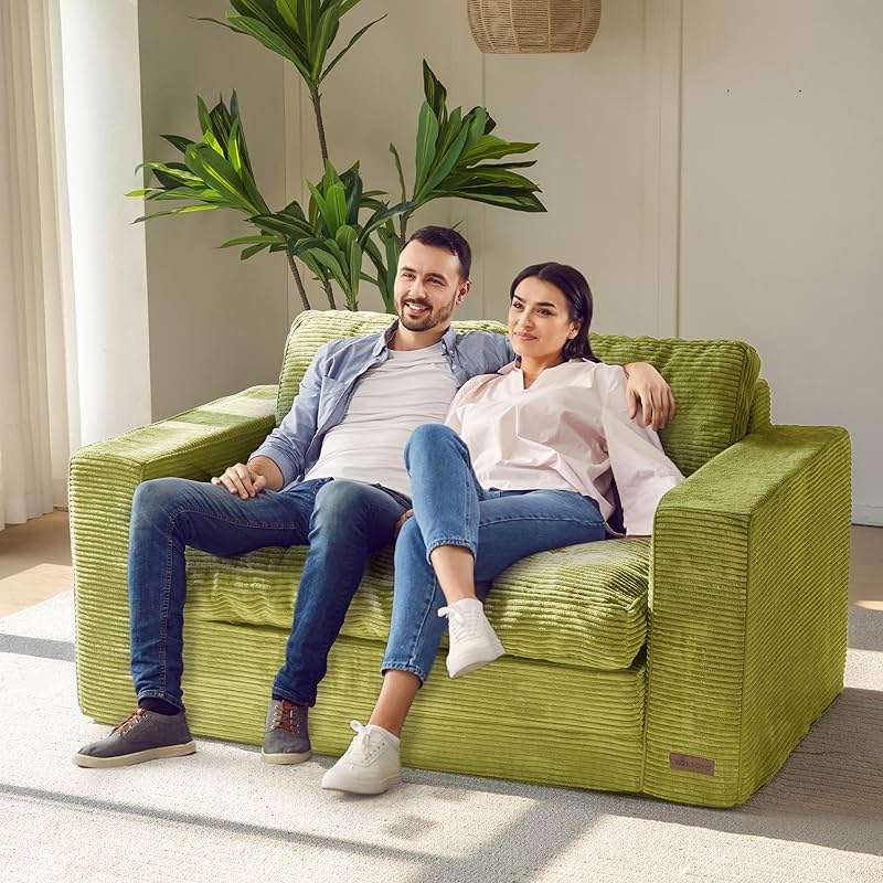 MAXYOYO Convertible Sofa Bed, Pull Out Loveseat Sofa Couch, 2 in 1 Folding Couch Bed, Fold Out Floor Couch with Pillows for Living Room Bedroom Lounge, Green - Image 8