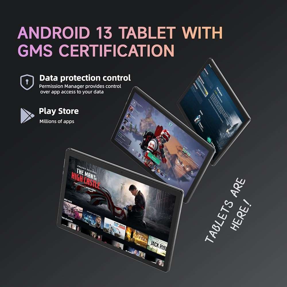 HNVHNV Tablet 10 inch Android 13 Tablets, 6GB RAM 32GB ROM, Quad-Core Processor, 1280x800 LCD Touch Screen, WiFi, GMS, Dual Camera, Bluetooth, 6000mAh Battery (Black) - Image 5