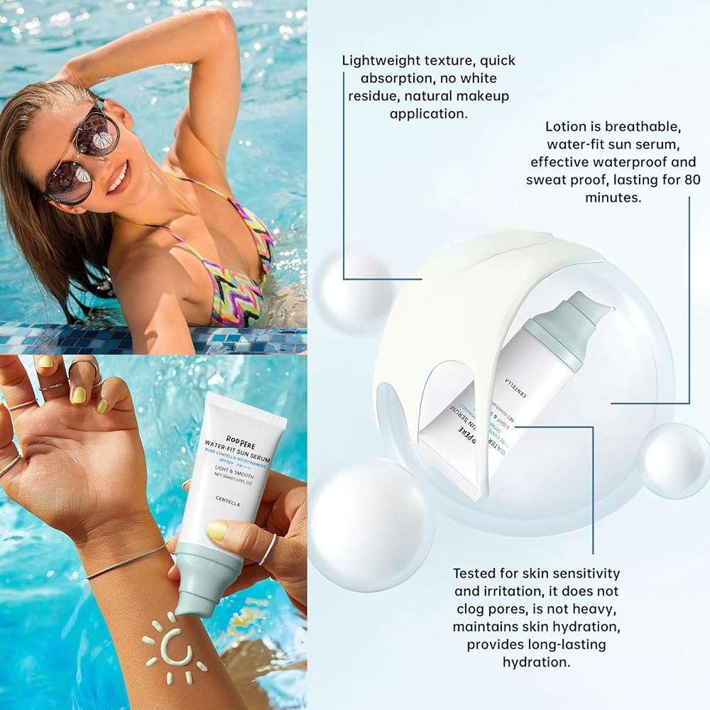 Centella Sunscreen SPF 50+ PA++++, 50ml Korean Sun Screen With Niacinamide For Face & Body, Gentle Water - Fit Sun Serum For Oily & Dry Skin, Long Lasting Moisturizing, No White Cast, Travel Size - Image 6