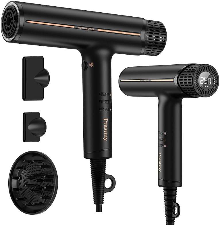 Prastiny Ionic Hair Dryer with Diffuser, Fast Drying Blow Dryer with LCD Display & Auto-Cleaning Technology, 4 Heat & 3 Speed Settings, Lightweight Low-Noise Design, ALCI Cord - Image 1