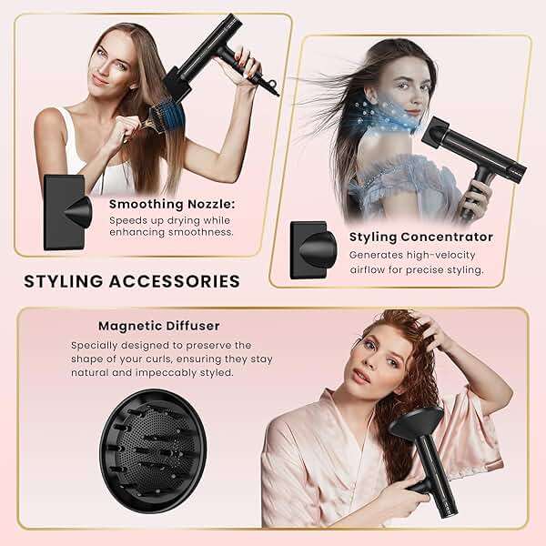 Prastiny Ionic Hair Dryer with Diffuser, Fast Drying Blow Dryer with LCD Display & Auto-Cleaning Technology, 4 Heat & 3 Speed Settings, Lightweight Low-Noise Design, ALCI Cord - Image 4