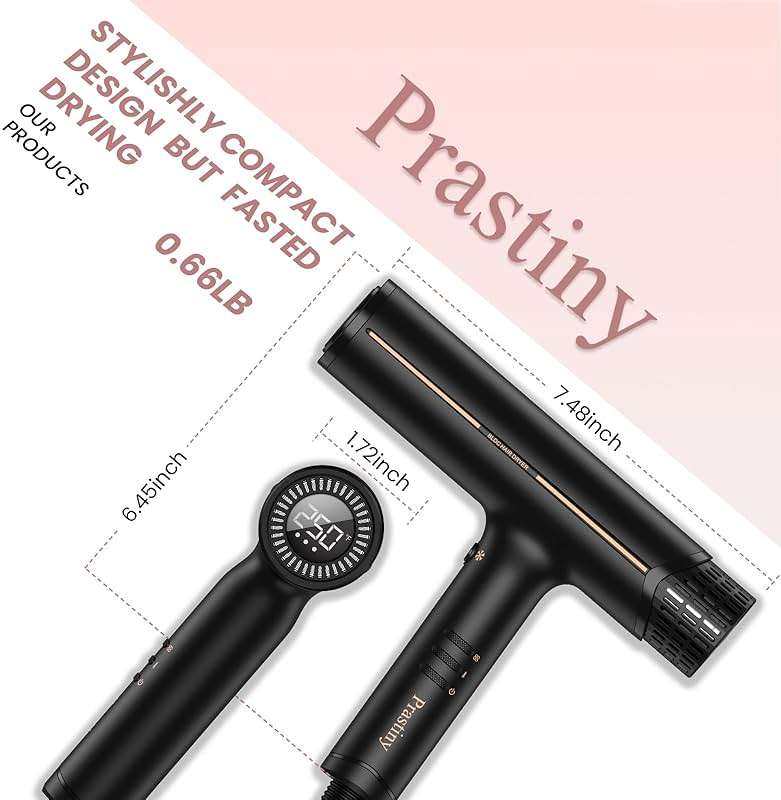 Prastiny Ionic Hair Dryer with Diffuser, Fast Drying Blow Dryer with LCD Display & Auto-Cleaning Technology, 4 Heat & 3 Speed Settings, Lightweight Low-Noise Design, ALCI Cord - Image 7