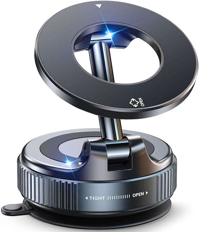 Jononser Magnetic Suction Cup Phone Mount for Magsafe, 360° Adjustable Magnetic Car Phone Holder, Pocket Size Foldable Car Mount, Cell Phone Holders for Your Car for iPhone 17 16 15 14 13 12 Series - Image 1
