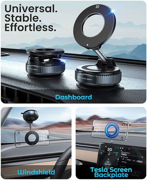 Jononser Magnetic Suction Cup Phone Mount for Magsafe, 360° Adjustable Magnetic Car Phone Holder, Pocket Size Foldable Car Mount, Cell Phone Holders for Your Car for iPhone 17 16 15 14 13 12 Series - Image 2