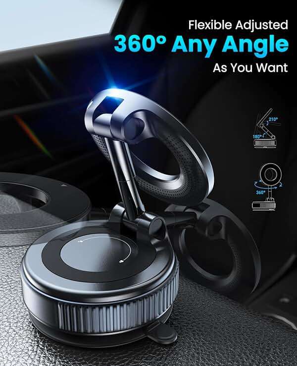 Jononser Magnetic Suction Cup Phone Mount for Magsafe, 360° Adjustable Magnetic Car Phone Holder, Pocket Size Foldable Car Mount, Cell Phone Holders for Your Car for iPhone 17 16 15 14 13 12 Series - Image 4