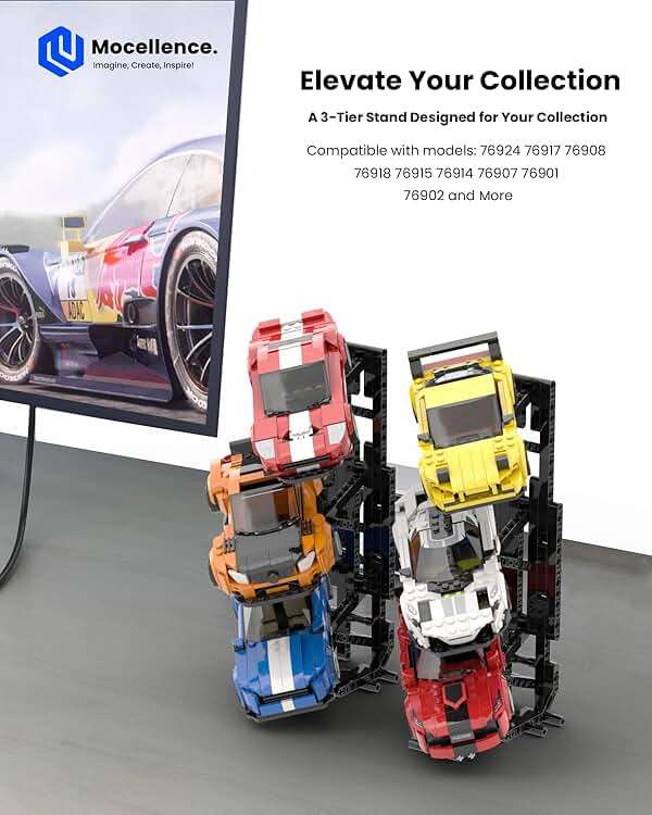 Display Stand for Lego Speed Champion Cars (1 Pack), Upgraded 3-Layer Stand for Lego Car 76917 76908 76918 76915 76914 76907 76901 76902 and More, Display Building Kit for Kids, Boys and Girls - Image 5
