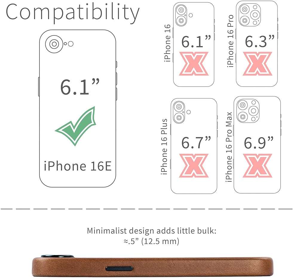 Dockem Genuine Leather Case for iPhone 17e, iPhone 16e, Compatible with MagSafe (MSGL, Brown) - Image 2