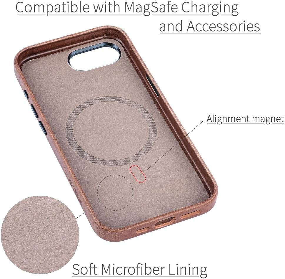 Dockem Genuine Leather Case for iPhone 17e, iPhone 16e, Compatible with MagSafe (MSGL, Brown) - Image 4