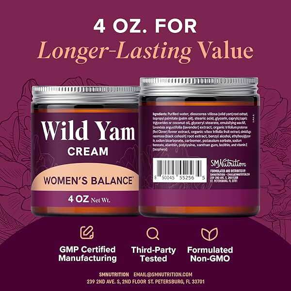 Wild Yam Cream for Hormone Balance | 3450mg Wild Yam for Herbal Menopause & PMS Support | Enriched with Vitex, Black Cohosh, Lavender & More | Estrogen & Progesterone Free Balancing Cream | 4 Oz. - Image 6