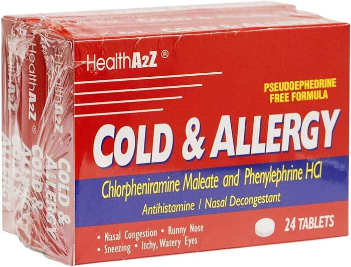 HealthA2Z Cold & Allergy Relief, Chlorpheniramine Maleate & Phenylephrine HCL, Dye Free, 24 Tablets x 3pack (72 Tablets) - Image 2
