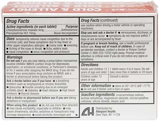 HealthA2Z Cold & Allergy Relief, Chlorpheniramine Maleate & Phenylephrine HCL, Dye Free, 24 Tablets x 3pack (72 Tablets) - Image 4