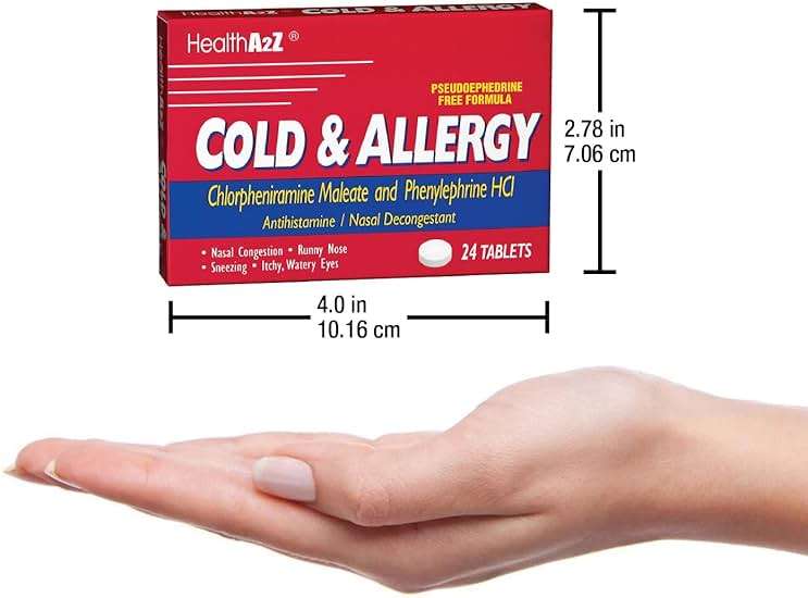 HealthA2Z Cold & Allergy Relief, Chlorpheniramine Maleate & Phenylephrine HCL, Dye Free, 24 Tablets x 3pack (72 Tablets) - Image 5