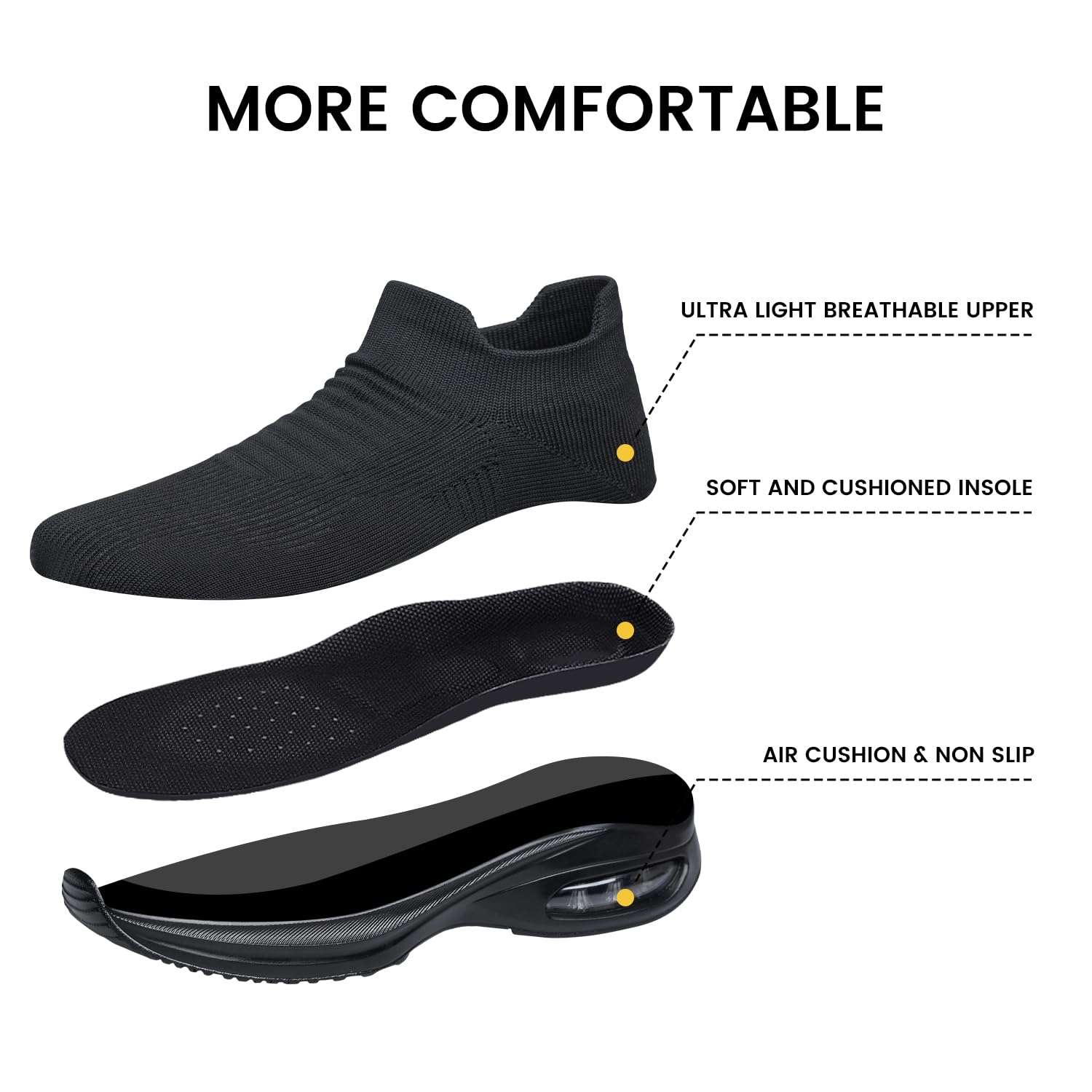 BQQ Mens Walking Shoes Sock Casual Fashion Sneakers Comfortable Slip On Air Cushion Workout Athletic Gym Running Shoes - Image 5