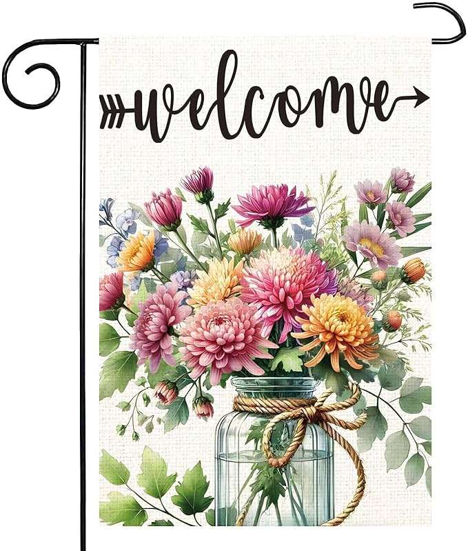 Summer Welcome Garden Flag Floral Mason Jar Double Sided 12x18 Inch Seasonal Welcome Yard Porch Decoration,for Outside Farmhouse Yard Outdoor Flag Outdoor Decoration - Image 1