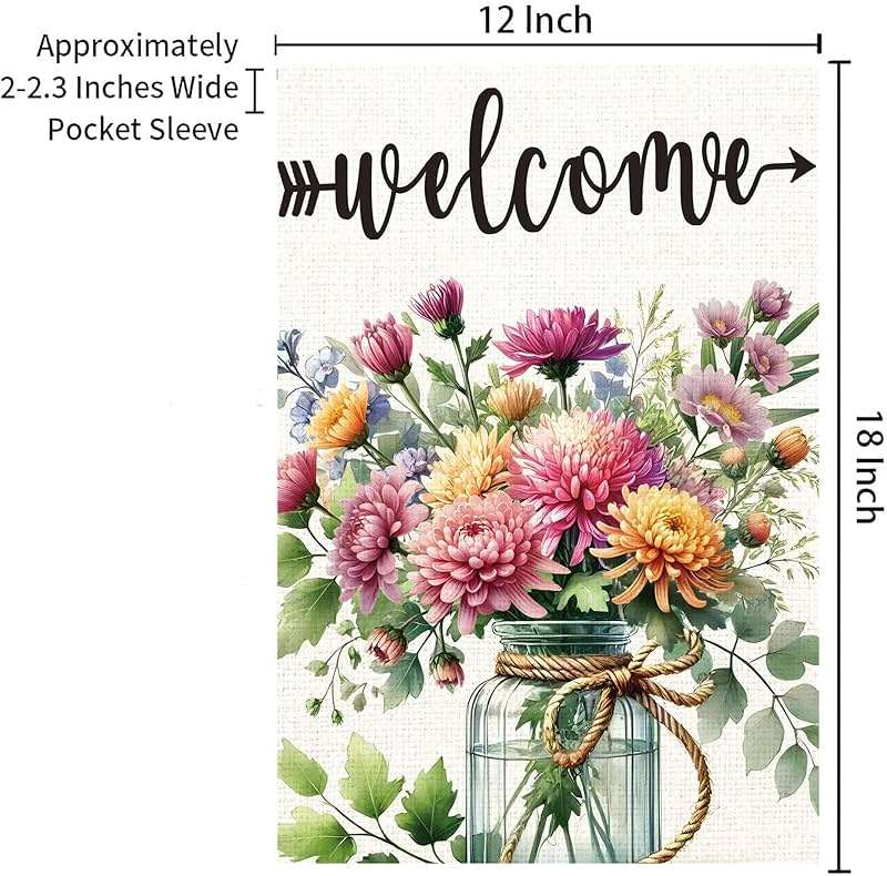 Summer Welcome Garden Flag Floral Mason Jar Double Sided 12x18 Inch Seasonal Welcome Yard Porch Decoration,for Outside Farmhouse Yard Outdoor Flag Outdoor Decoration - Image 3
