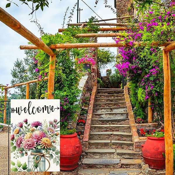 Summer Welcome Garden Flag Floral Mason Jar Double Sided 12x18 Inch Seasonal Welcome Yard Porch Decoration,for Outside Farmhouse Yard Outdoor Flag Outdoor Decoration - Image 4