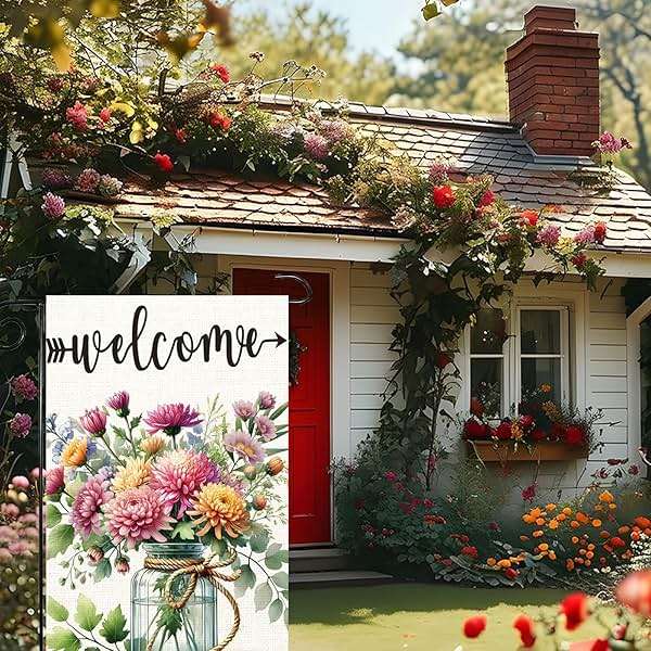 Summer Welcome Garden Flag Floral Mason Jar Double Sided 12x18 Inch Seasonal Welcome Yard Porch Decoration,for Outside Farmhouse Yard Outdoor Flag Outdoor Decoration - Image 5