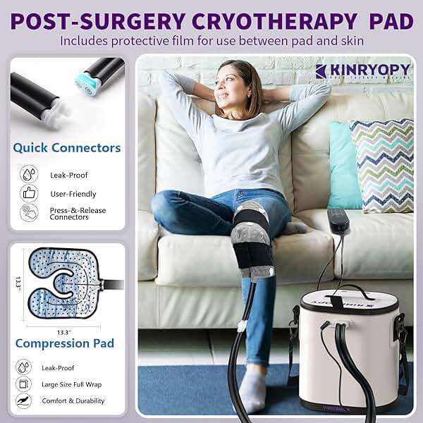 Cold Therapy Machine with Programmable Timer, Portable Ice Machine for Knee After Surgery, Knee Replacement Recovery System, Cryotherapy Pain Relief w/Compression Pad for,Shoulder, Hip and Ankle - Image 5