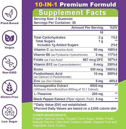 Ashwagandha Gummies for Women & Men, 10 in 1 Ashwagandha Supplements for Stress*, Relaxation*, Cortisol, Cognitive, Zzz, Immune, with L Theanine, Vitamin B6, Black Pepper, Berry Flavor, 60 Count - Image 2