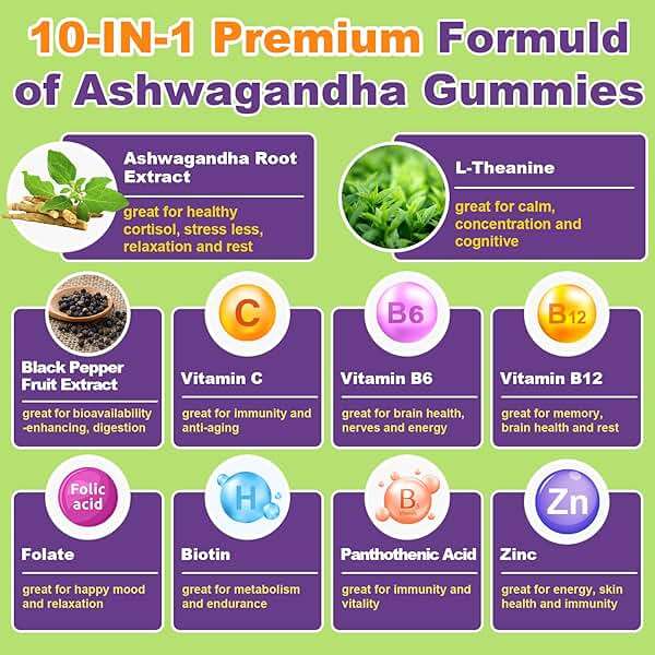 Ashwagandha Gummies for Women & Men, 10 in 1 Ashwagandha Supplements for Stress*, Relaxation*, Cortisol, Cognitive, Zzz, Immune, with L Theanine, Vitamin B6, Black Pepper, Berry Flavor, 60 Count - Image 4