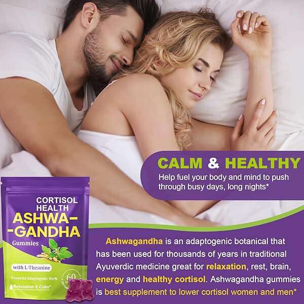 Ashwagandha Gummies for Women & Men, 10 in 1 Ashwagandha Supplements for Stress*, Relaxation*, Cortisol, Cognitive, Zzz, Immune, with L Theanine, Vitamin B6, Black Pepper, Berry Flavor, 60 Count - Image 5