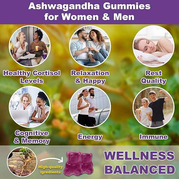 Ashwagandha Gummies for Women & Men, 10 in 1 Ashwagandha Supplements for Stress*, Relaxation*, Cortisol, Cognitive, Zzz, Immune, with L Theanine, Vitamin B6, Black Pepper, Berry Flavor, 60 Count - Image 7