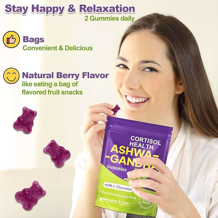 Ashwagandha Gummies for Women & Men, 10 in 1 Ashwagandha Supplements for Stress*, Relaxation*, Cortisol, Cognitive, Zzz, Immune, with L Theanine, Vitamin B6, Black Pepper, Berry Flavor, 60 Count - Image 9