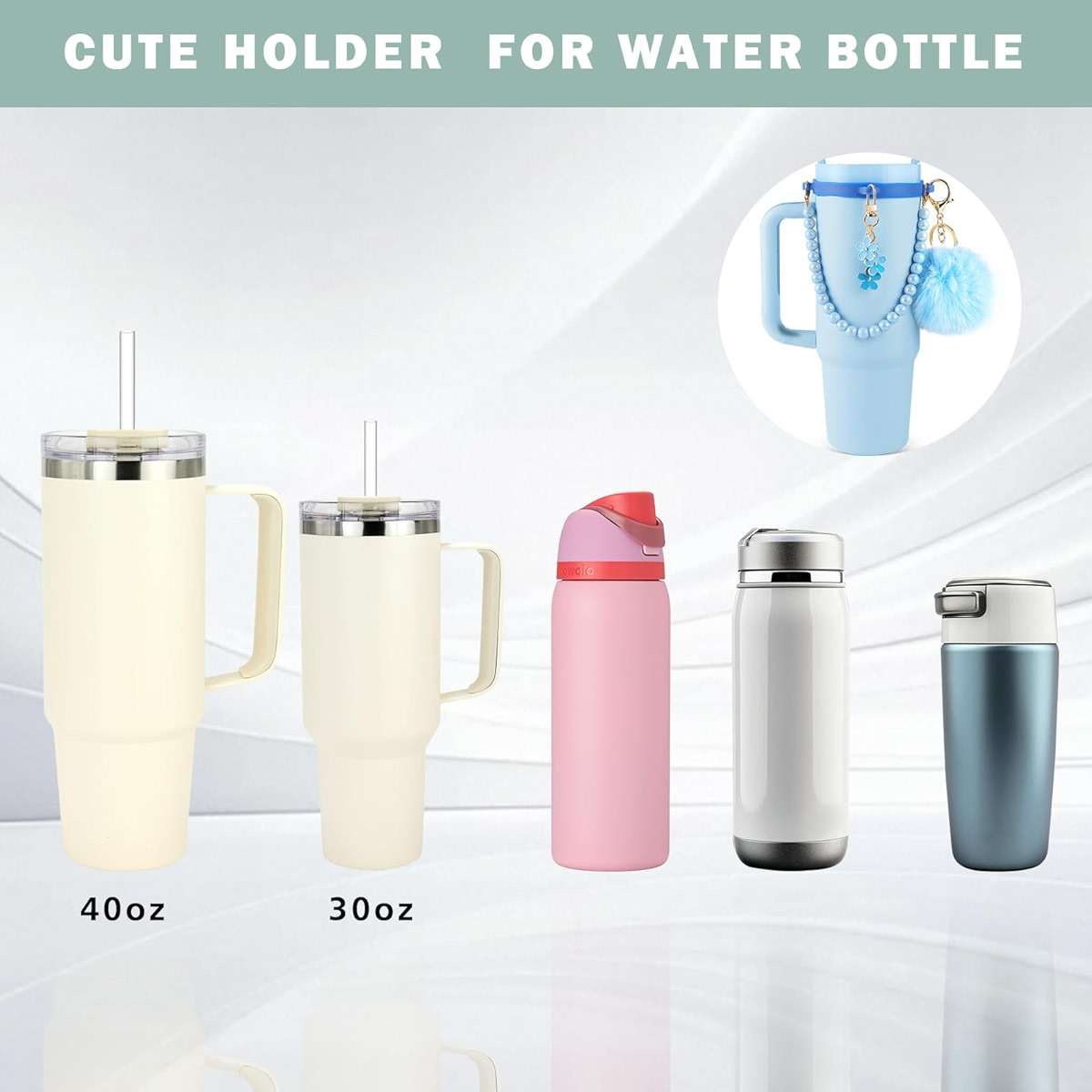 Lestp Water Bottle Accessories for Owala Stanley Cup Accessories Set Hot Pink Water Bottle Handle Strap Decoration Cute Tumbler Cup Accessories Set for Women Water Bottle Holder with Strap - Image 3