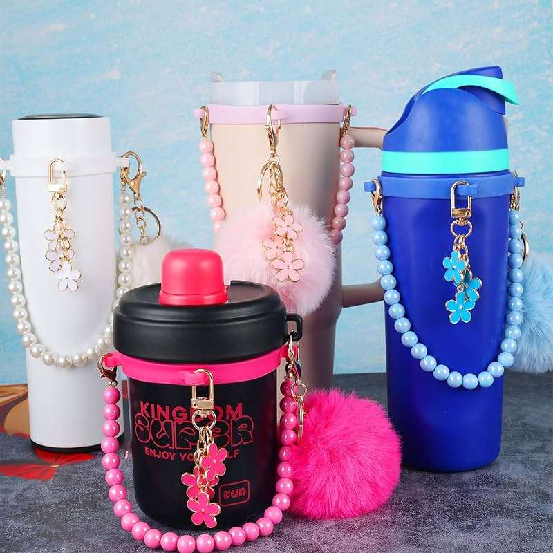 Lestp Water Bottle Accessories for Owala Stanley Cup Accessories Set Hot Pink Water Bottle Handle Strap Decoration Cute Tumbler Cup Accessories Set for Women Water Bottle Holder with Strap - Image 4