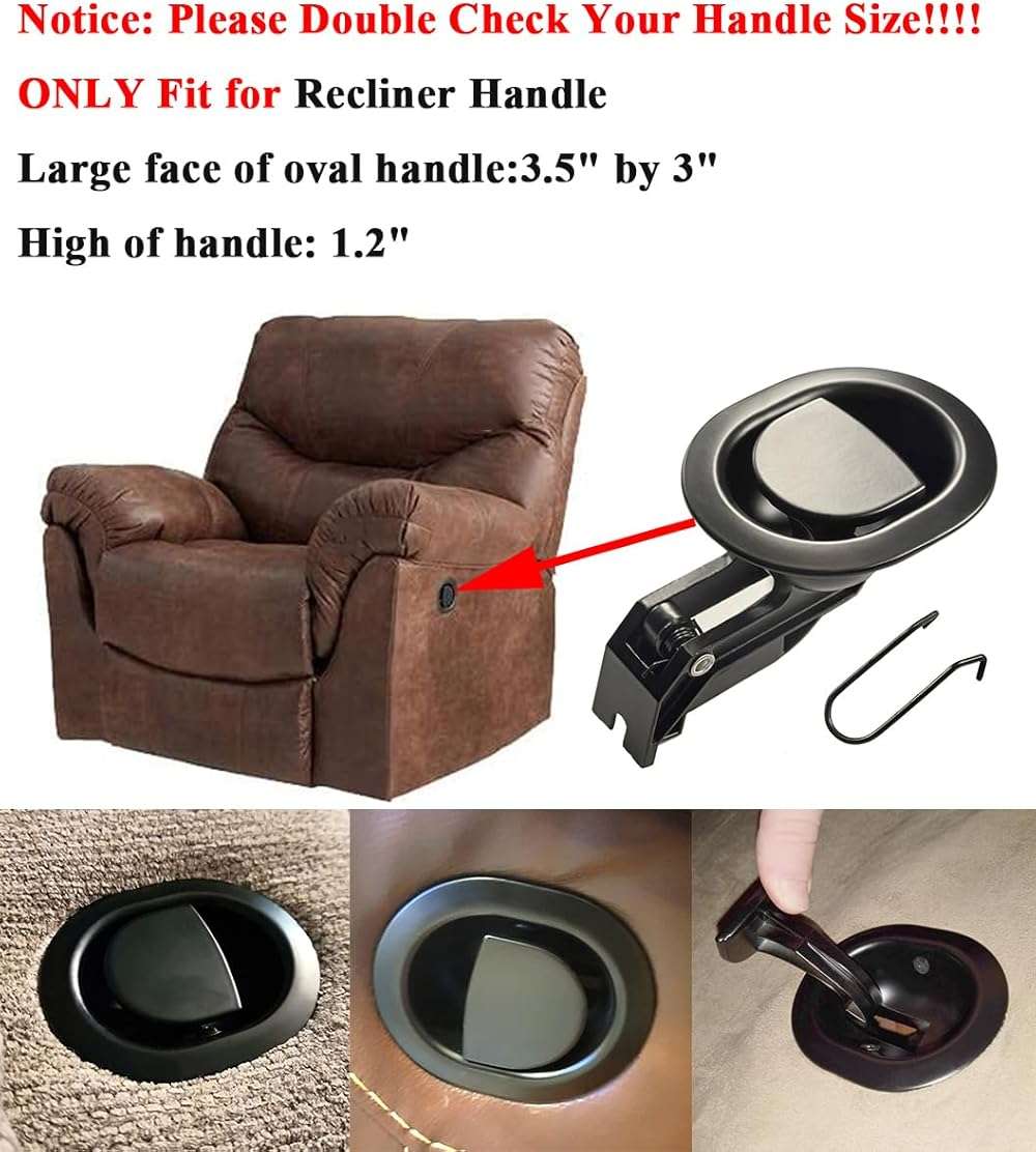 TeBeiDe Universal Durable Metal Recliner Handle Replacement Sofa Couch Chair Recliner Release Pull Handle Replacement Fit for Ashley and Most Recliner Sturdy Oval Handle Size 3"x 3.5" Repair Part - Image 6
