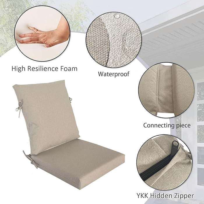 COZYVIDA Outdoor Seat Cushion, Set of 1, 20" x 42",Water-Proof, UV-Resistant 1000+ Hrs, 30D Foam with Recycled Fiber Fill, YKK Zippers, Natural Linen-TPU - Image 4
