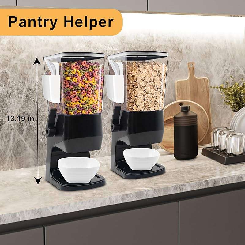 Cereal Dispenser Countertop Black 2 Pack, Dry Food Dispenser with Bowls Spoons Cutlery Box, 3.2L Cereal Containers Storage Food Dispenser, for Pantry Kitchen Organization Oatmeal Nut Granola - Image 3