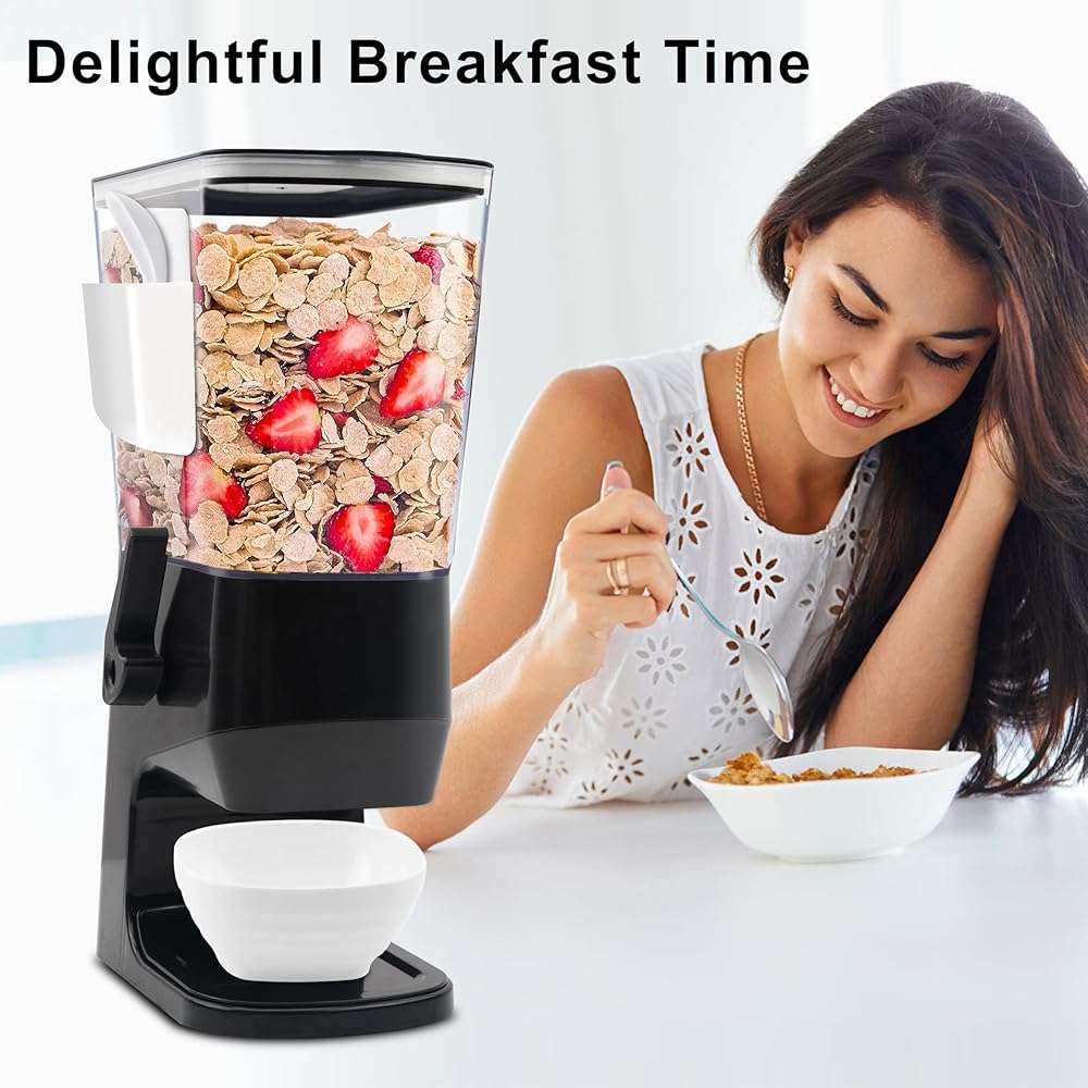 Cereal Dispenser Countertop Black 2 Pack, Dry Food Dispenser with Bowls Spoons Cutlery Box, 3.2L Cereal Containers Storage Food Dispenser, for Pantry Kitchen Organization Oatmeal Nut Granola - Image 4