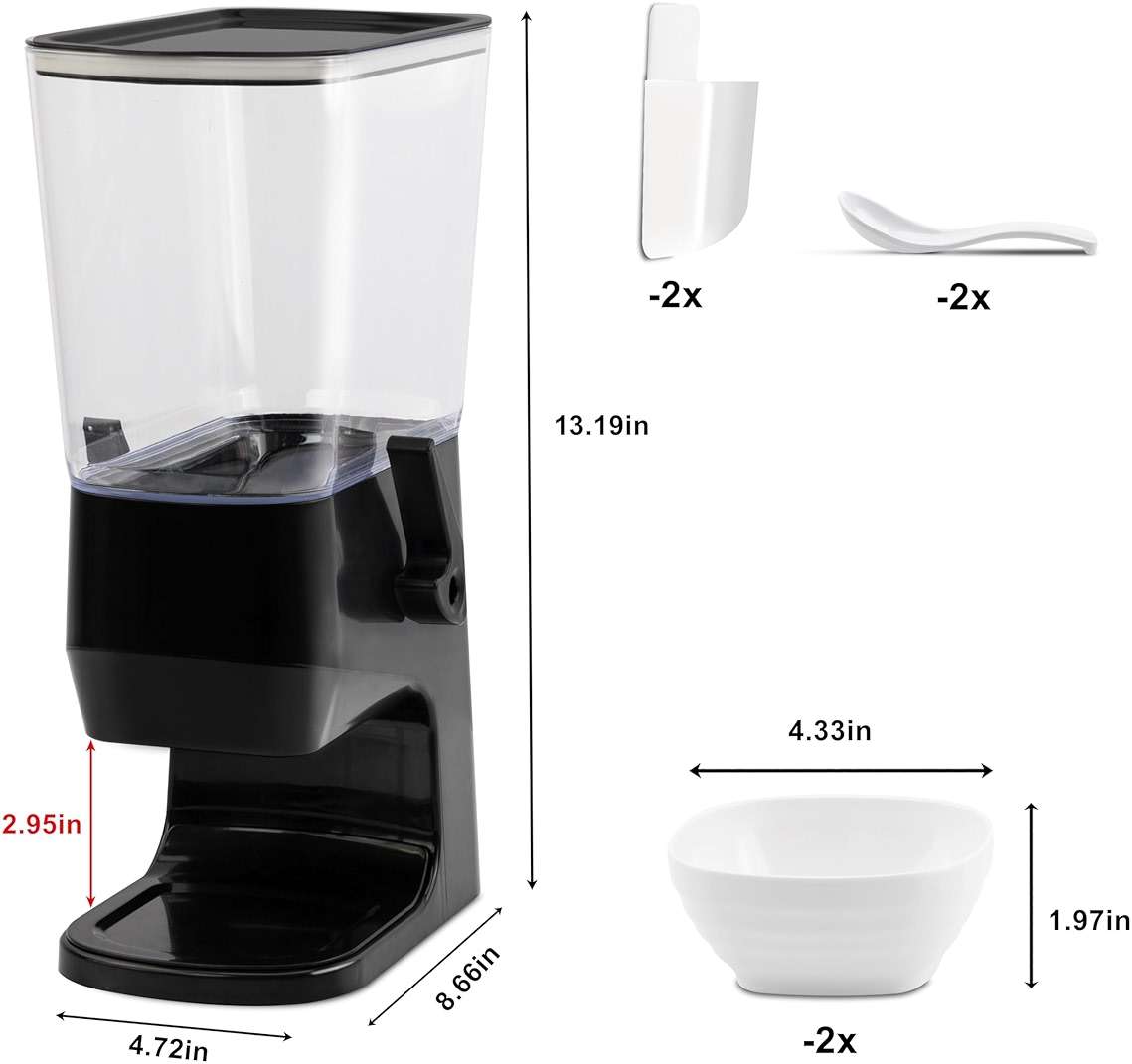 Cereal Dispenser Countertop Black 2 Pack, Dry Food Dispenser with Bowls Spoons Cutlery Box, 3.2L Cereal Containers Storage Food Dispenser, for Pantry Kitchen Organization Oatmeal Nut Granola - Image 7