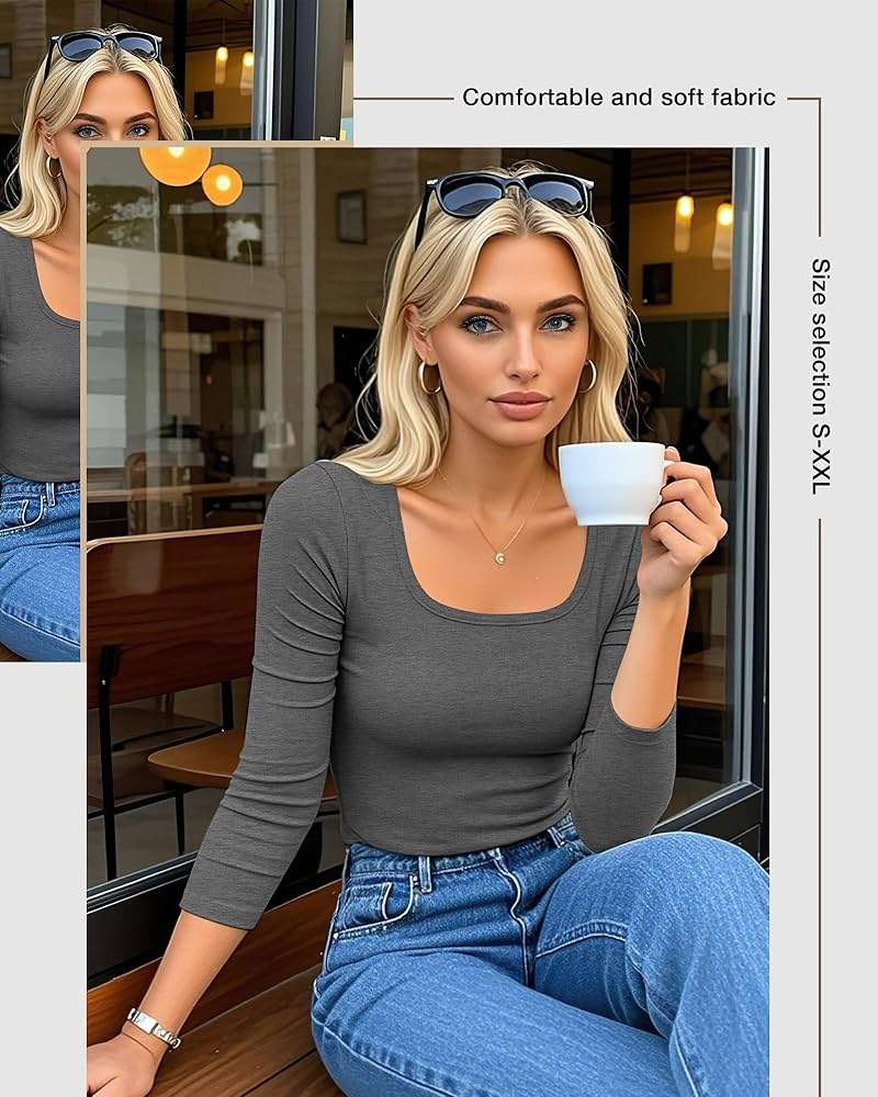 Riyiper 5 Pack Women's 3/4 Sleeve Shirts, Scoop Neck Tops Stretchy Slim Fit Basic T-Shirts Casual Athletic Tees - Image 2