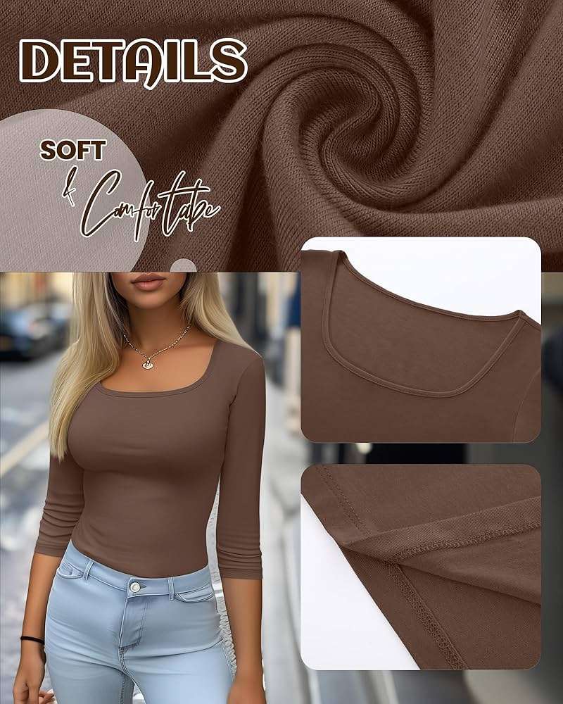 Riyiper 5 Pack Women's 3/4 Sleeve Shirts, Scoop Neck Tops Stretchy Slim Fit Basic T-Shirts Casual Athletic Tees - Image 7