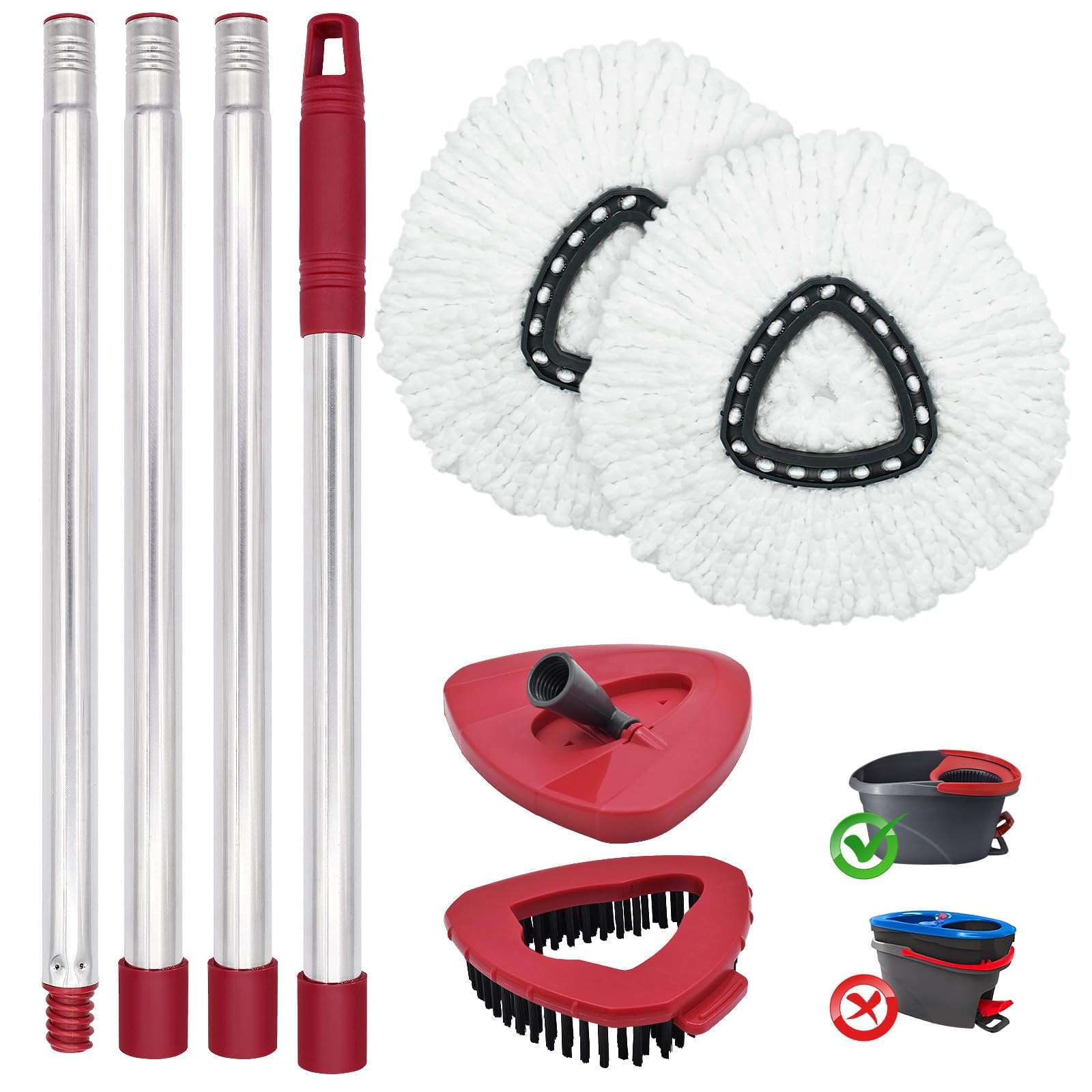 Mop Head Replacement, Base, Mop Handle for Ocedar EasyWring 1-Tank System, 2 Microfiber Mop Refills, Extendable Length 30-59" Mop Handle, Base and Scrubber for All Hard-surfaced Floor - Image 1