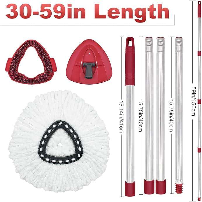 Mop Head Replacement, Base, Mop Handle for Ocedar EasyWring 1-Tank System, 2 Microfiber Mop Refills, Extendable Length 30-59" Mop Handle, Base and Scrubber for All Hard-surfaced Floor - Image 2